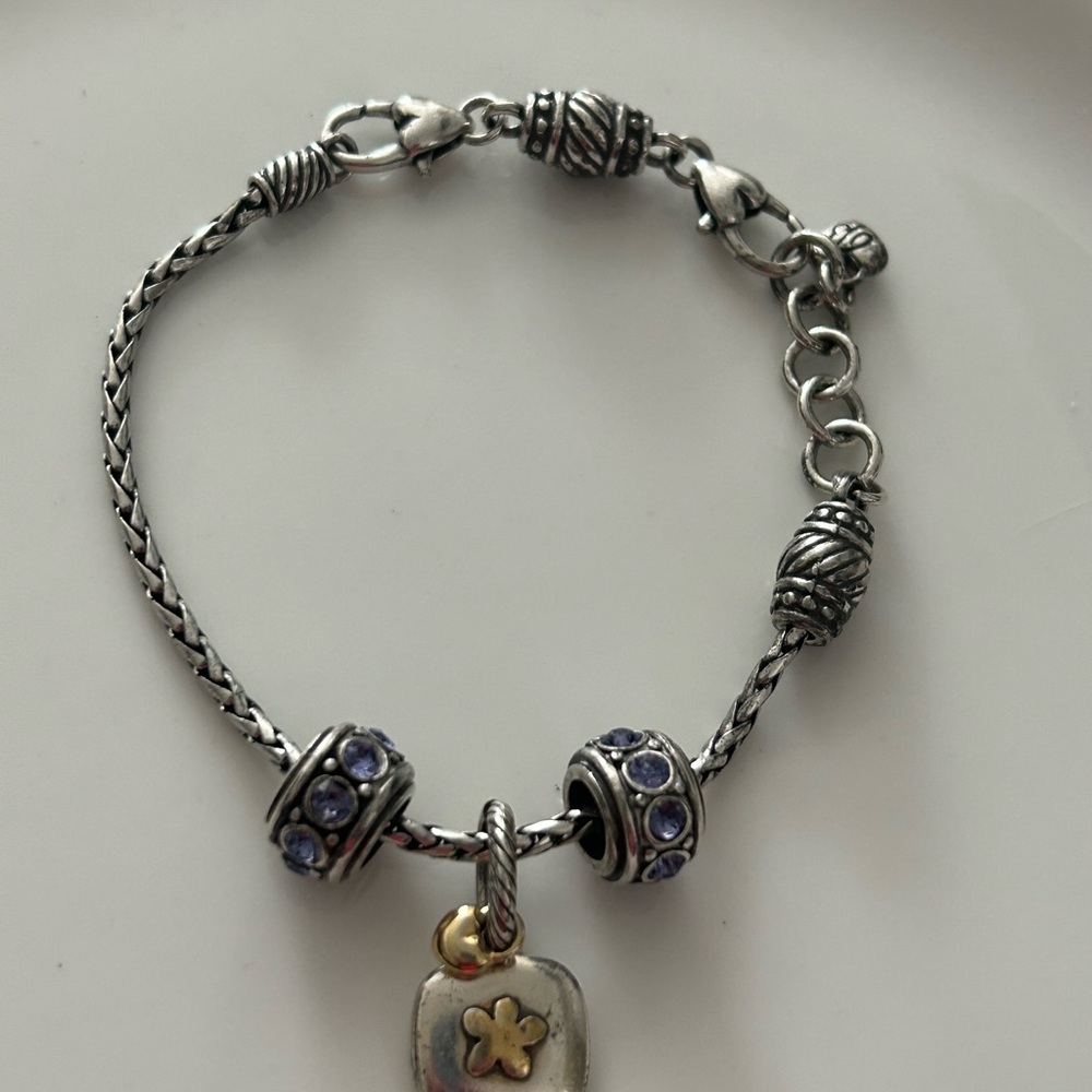 Brighton barrel slide bracelet with 3 charms. One Sister, and 2 amethyst slides. - Picture 3 of 8